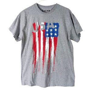 Patriotic USA Flag Dripping Paint Graphic T-Shirt M